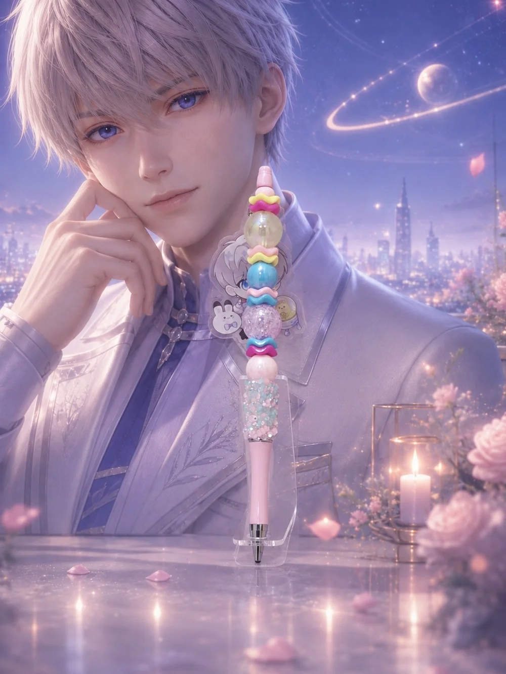 Love and Deepspace Xavier Handmade Beaded Pen & Acrylic Charm